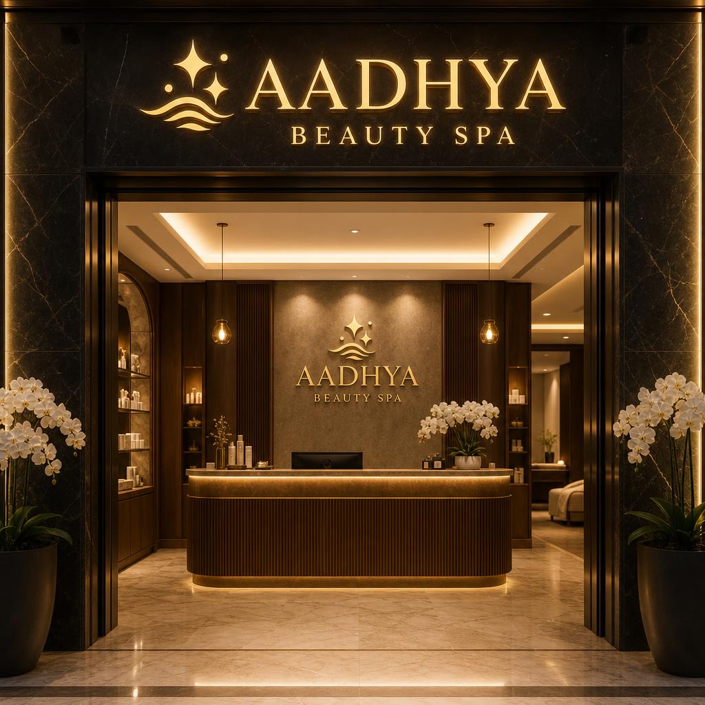 Aadhya Beauty Spa reception lounge interior in Miyapur Hyderabad