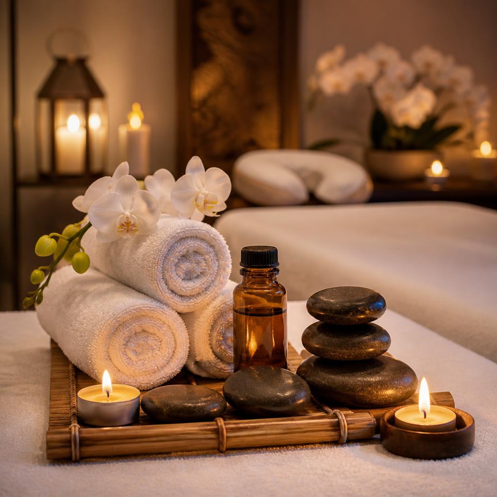 Aromatherapy massage oils and hot stones at Aadhya Spa